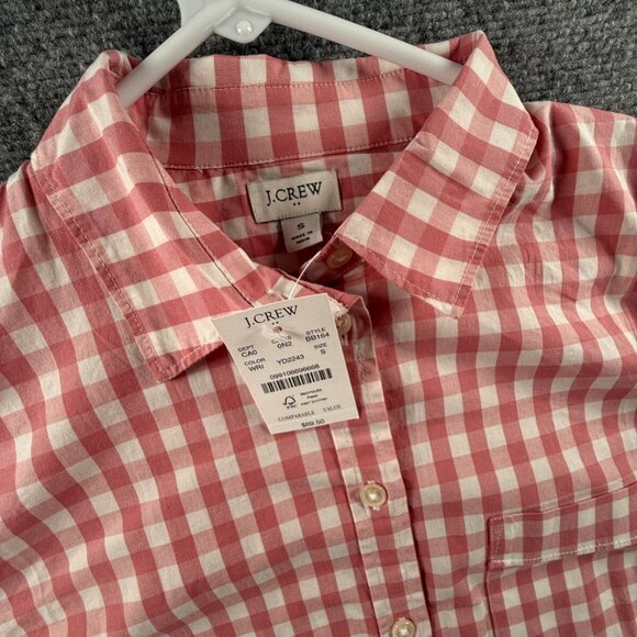 NWT J Crew Women Pink Check Button Up Shirt Long Sleeve Small Cotton Blend Adult - Picture 7 of 14
